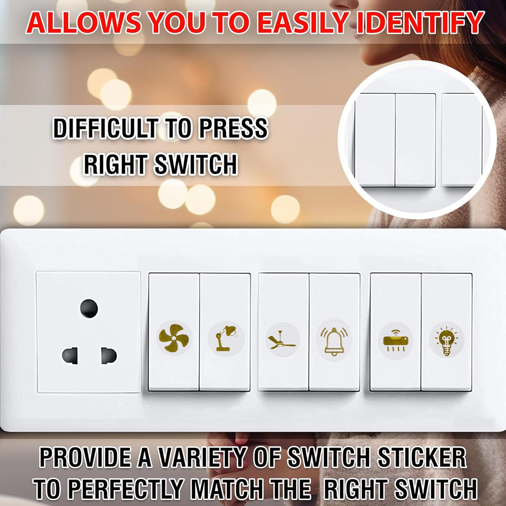 Buy Qenixo 190 Pcs Switch Board Sticker Labels | 40+ Icons in Gold